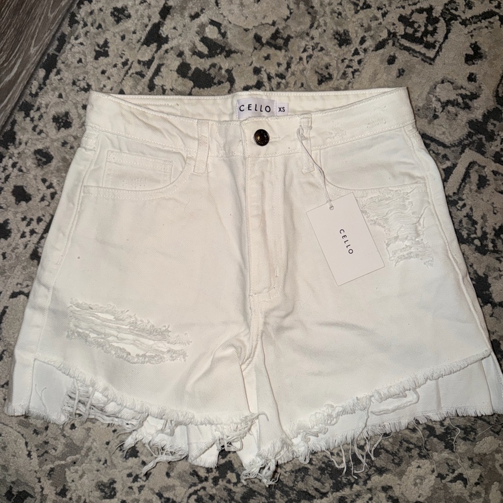 Cello Women's Cream Distressed Jean Shorts